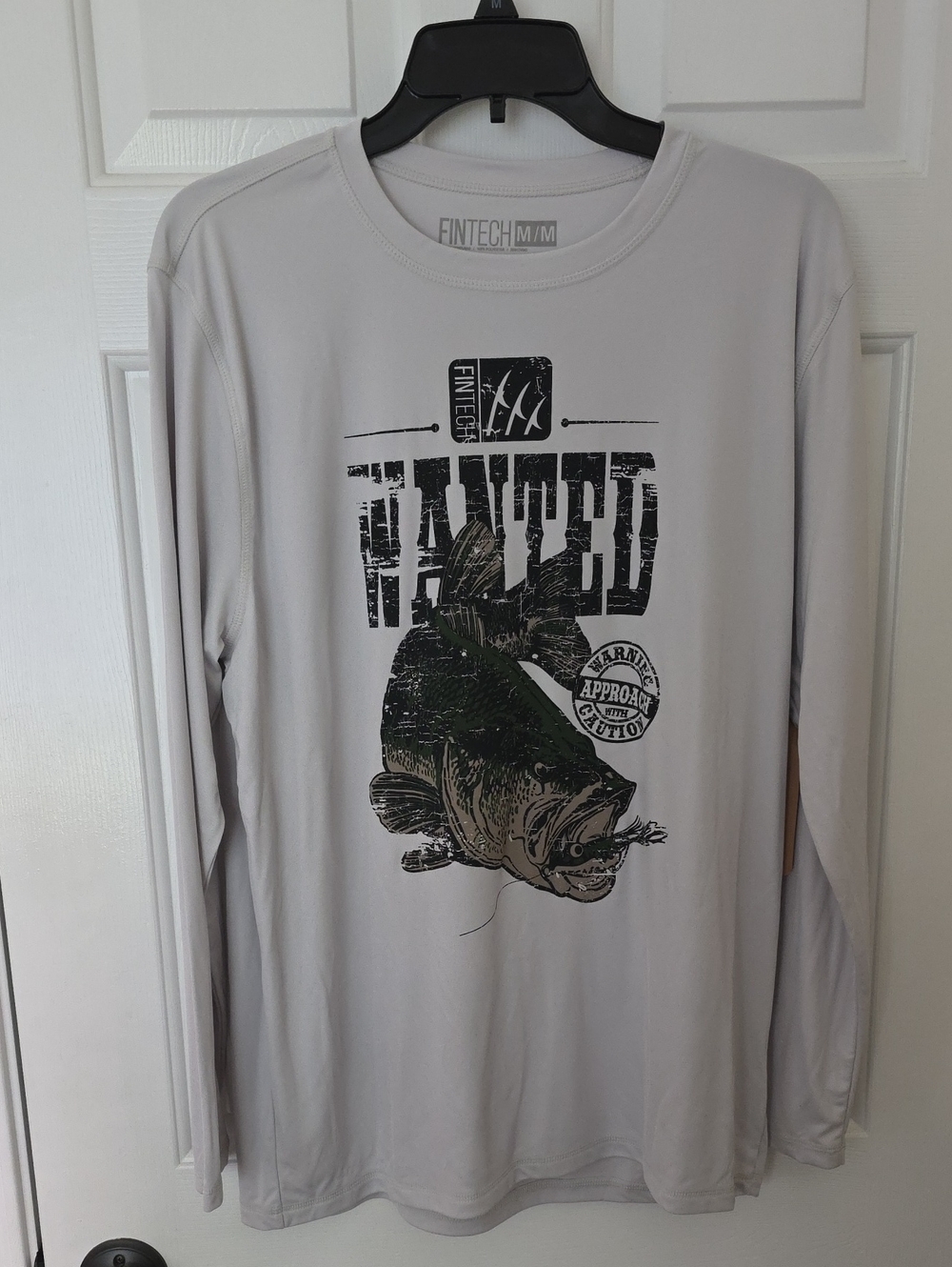 Men’s Light Gray Performance Long-Sleeve Graphic Shirt - Fishing Print